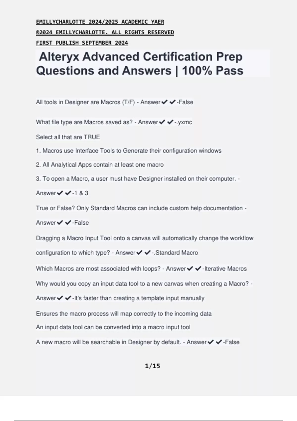 Alteryx Advanced Certification Prep Questions and Answers | 100% Pass ...