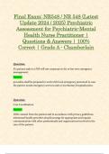 Exam 2&comma; Exam 3 & Final Exam&colon; NR548 &sol; NR 548 Psychiatric Assessment for Psychiatric-Mental Health Nurse Practitioner Exam &lpar;Latest 2024 &sol; 2025 Updates STUDY BUNDLE WITH COMPLETE SOLUTIONS&rpar; &vert; 100&percnt; Correct &vert; Grade A - Chamberlain