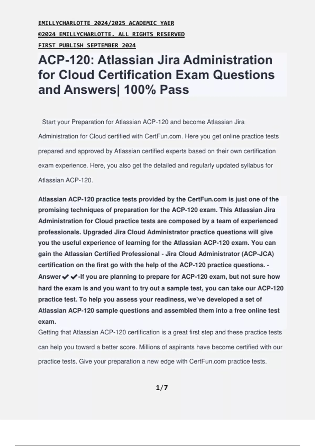 ACP-120: Atlassian Jira Administration for Cloud Certification Exam Questions and Answers| 100% ...