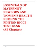 ESSENTIALS OF MATERNITY NEWBORN AND WOMEN’S HEALTH NURSING 5TH EDITION RICCI TEST BANK (All Chapters)