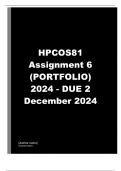 HPCOS81 Assignment 6 PORTFOLIO 2024 - DUE 2 December 2024 &semi;100 &percnt; TRUSTED workings&comma; Expert Solved&comma; Explanations and Solutions&period; 