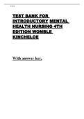 TEST BANK FOR INTRODUCTORY MENTAL HEALTH NURSING 4TH EDITION WOMBLE KINCHELOE    With answer key  (new version)