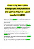 Community Association Manager pre-test &vert; Questions and Correct Answers &vert; Latest Update 2024&sol;2025