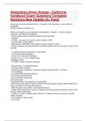 Ambulance driver license - California handbook Exam Questions Complete Solutions New Update &lpar;A&plus; Pass&rpar;