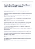 Health Care Management - Final Exam 2022 with complete solution