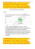 NURSING2058 Health Assessment Exam 2 study guide Q & As best exam solution guaranteed success 100% correct/verified answers latest update 2022/2023 RATED A+
