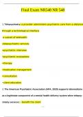 Final Exam NR548 NR 548 &lpar;Latest Update 2024&sol; 2025&rpar; Psychiatric Assessment for the Psychiatric-Mental Health Nurse Practitioner Review &vert; Questions and Verified Answers&vert; 100&percnt; Correct- Chamberlain
