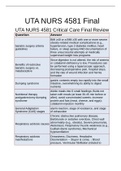 UTA NURS 4581 Critical Care Final Exam Review- University of Texas Arlington
