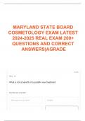 MARYLAND STATE BOARD COSMETOLOGY EXAM LATEST 2024-2025 REAL EXAM 200&plus; QUESTIONS AND CORRECT ANSWERS&vert;AGRADE