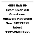 HESI Exit RN Exam Over 700 Questions, Answers Rationale New 2021/2022 latest 100%VERIFIED.