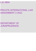 LJU 4804: DEPARTMENT OF JURISPRUDENCE: PRIVATE INTERNATIONAL LAW ASSIGNMENT 2 2022