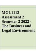 MGL1112 Assessment 2 Semester 2 2022 - The Business and Legal Environment