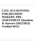 C213: ACCOUNTING FOR DECISION MAKERS: PREASSESSMENT Questions & Answers (2022/2023) Verified WGU