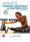 Test Bank for Hole’s Human Anatomy and Physiology, 16th Edition, Charles Welsh, Cynthia Prentice-Craver, ISBN10: 1260265226 by Charles Welsh, Cynthia Prentice-Crave All Chapters 1-24. 692 Pages