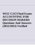 WGU C213 Final Exam: ACCOUNTING FOR DECISION MAKERS Questions And Answers (2022/2023) Verified & C213: ACCOUNTING FOR DECISION MAKERS: PRE-ASSESSMENT Questions And Answers Latest.
