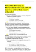 NUR10005- Med Surg 2 - Musculoskeletal test bank with 180 questions with verified answers and graded...
