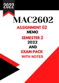 MAC2602 Exam pack and revision notes with Assignment  02 Memo  | Semester 2| 2022  - ALL YOU NEED!