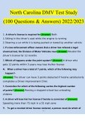 North Carolina DMV Permit Test  Study Guide 100 Questions and Answers (2022/2023) (Verified Answers)