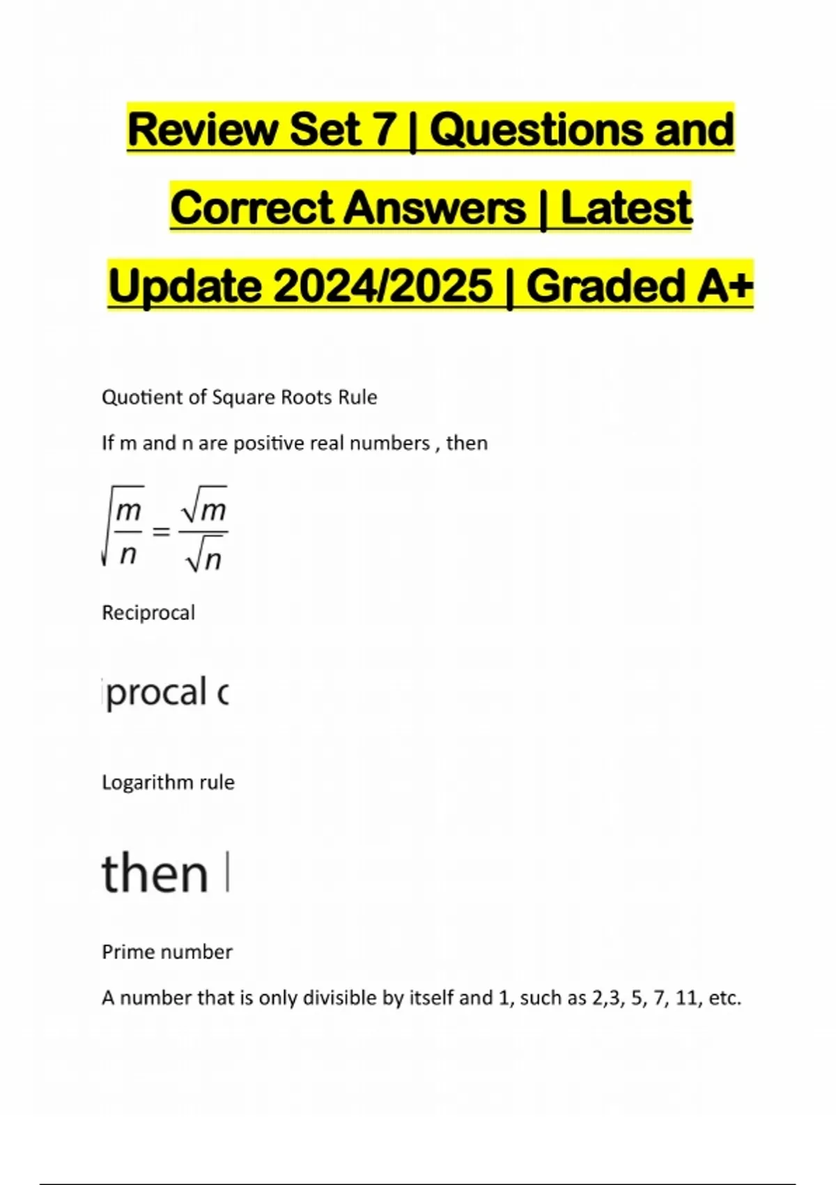Review Set 7 | Questions and Correct Answers | Latest Update 2024/2025 ...