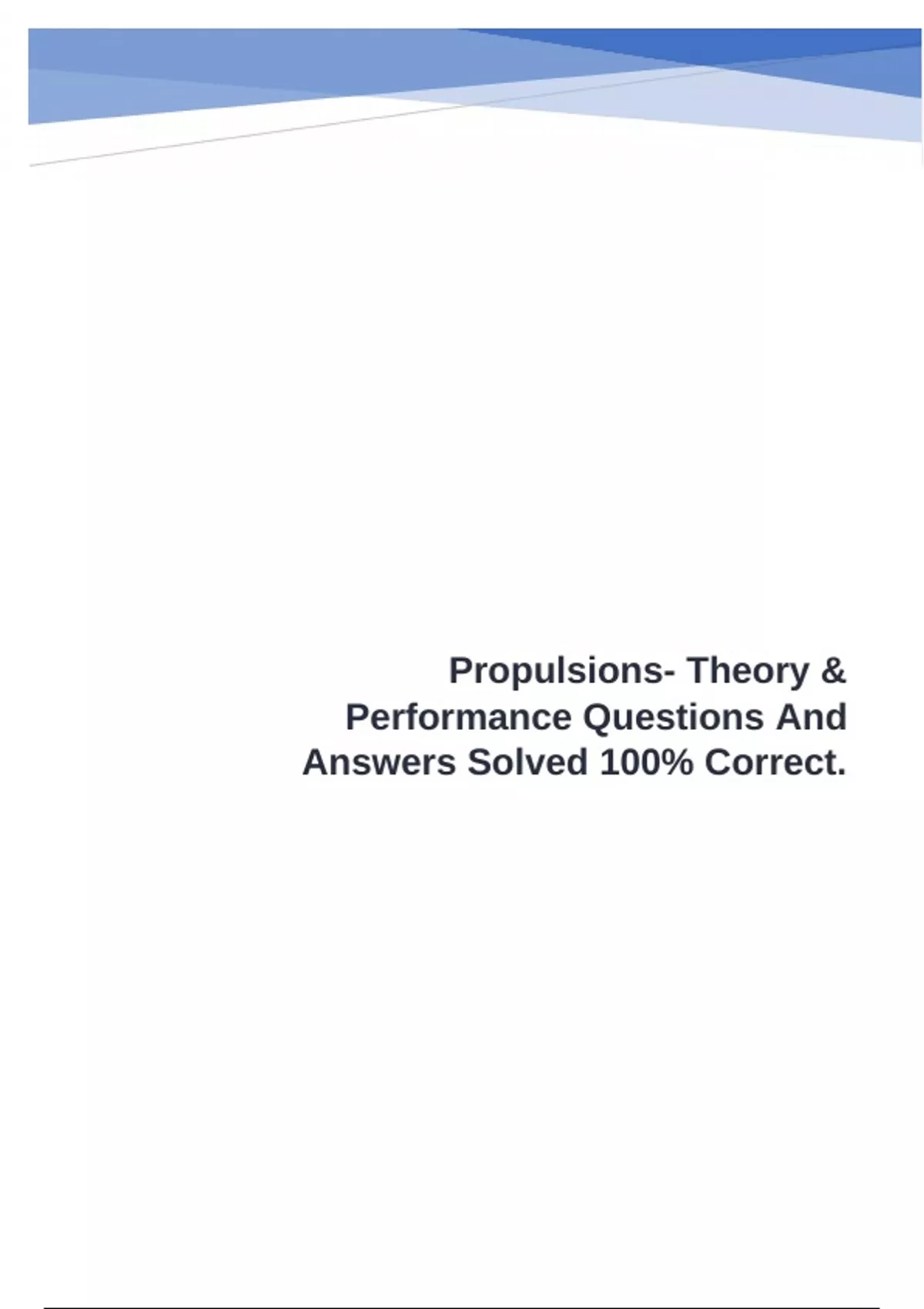 Propulsions- Theory & Performance Questions And Answers Solved 100 ...