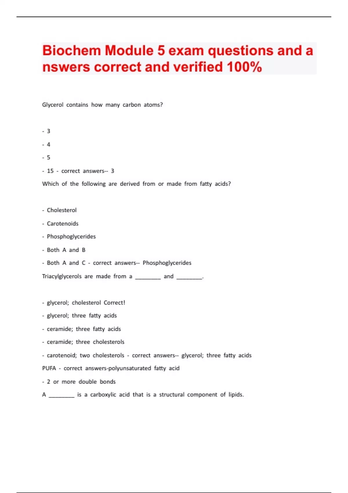 Biochem Module 5 exam questions and answers correct and verified 100% ...