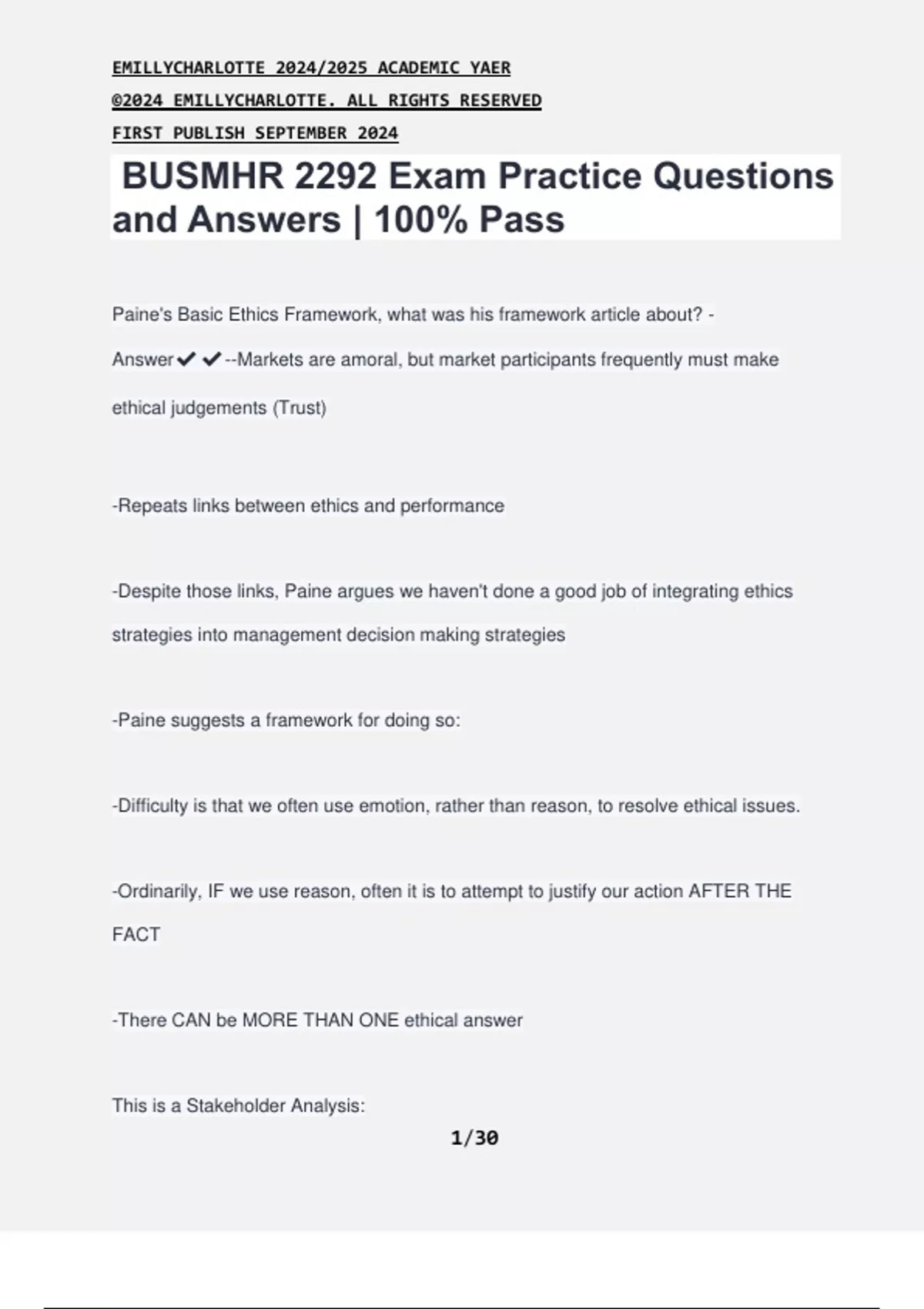 BUSMHR 2292 Exam Practice Questions and Answers | 100% Pass - BUSMHR ...