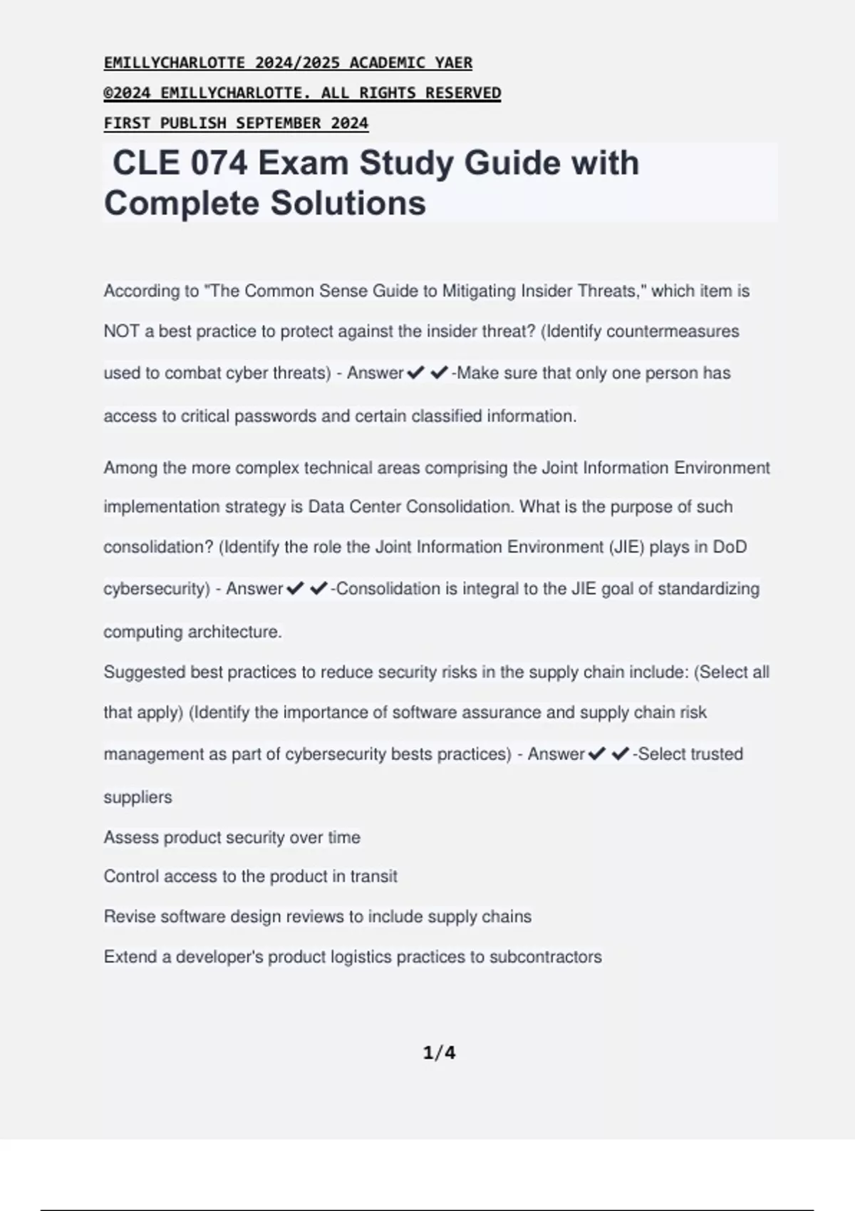 Cle Quick Guide CLE 074 Exam Study Guide with Complete Solutions - 2024/2025 - Stuvia US
