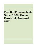 Certified Postanesthesia Nurse CPAN Exams 2022 &lpar;Verified Answers&rpar;