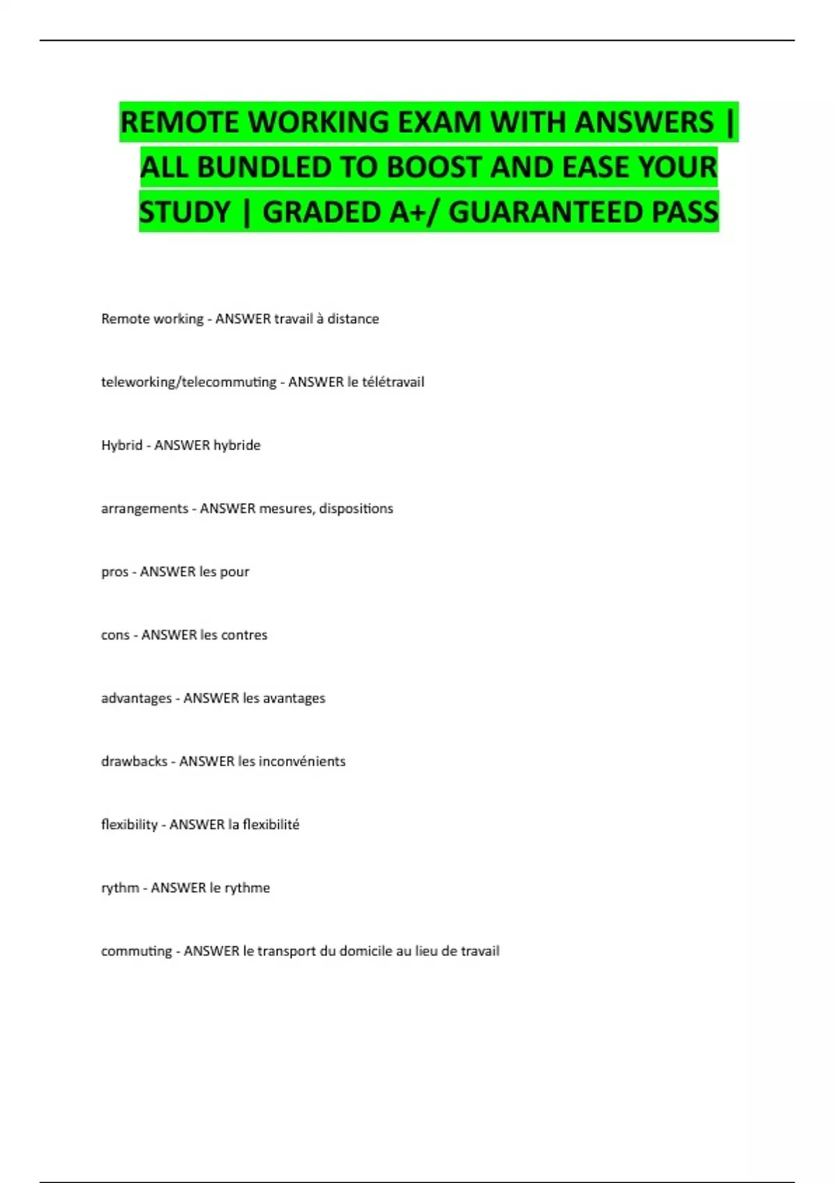 Question And Answer Remote REMOTE WORKING EXAM WITH ANSWERS | ALL BUNDLED TO BOOST AND EASE YOUR ...