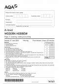 AQA A LEVEL MODERN HEBREW PAPER 3 QUESTION PAPER  2024 &lpar;7672&sol;3&colon; Listening&comma; reading and writing&rpar;