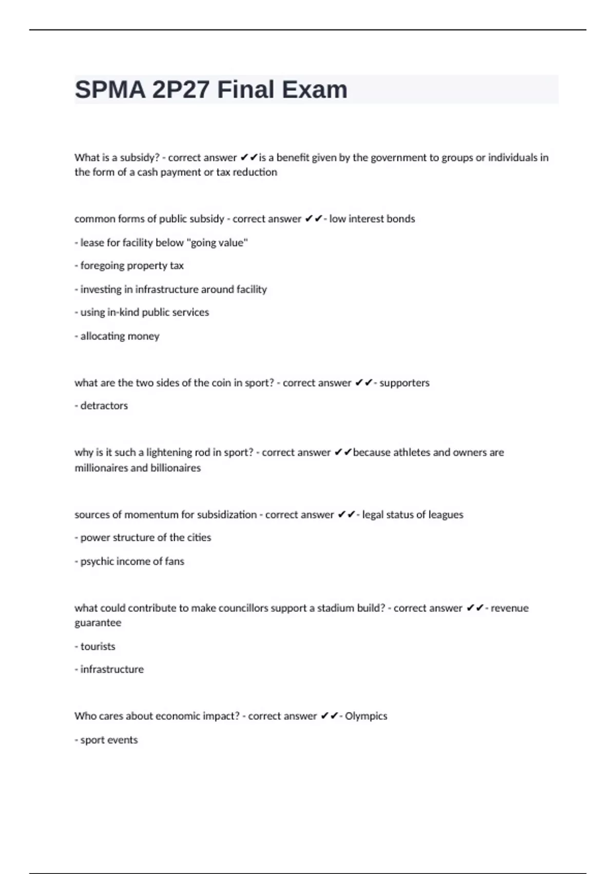 Spma SPMA 2P27 Final Exam questions with accurate answers - SPMA - Stuvia US