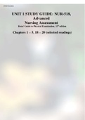UNIT 1 STUDY GUIDE: NUR-518, Advanced Nursing Assessment Bates’ Guide to Physical Examination, 12th edition Chapters 1 – 5, 18 – 20 (selected readings)