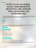 NCLEX EXAM 3 OCTOBER {LEAK) DERIVED EDITED QUESTIONS AND ANSWERS WELL REVIEWED AND ANSWERED 2022