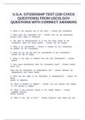 U&period;S&period;A&period; CITIZENSHIP TEST &lpar;100 CIVICS QUESTIONS&rpar; FROM USCIS&period;GOV QUESTIONS WITH CORRECT ANSWERS&period;