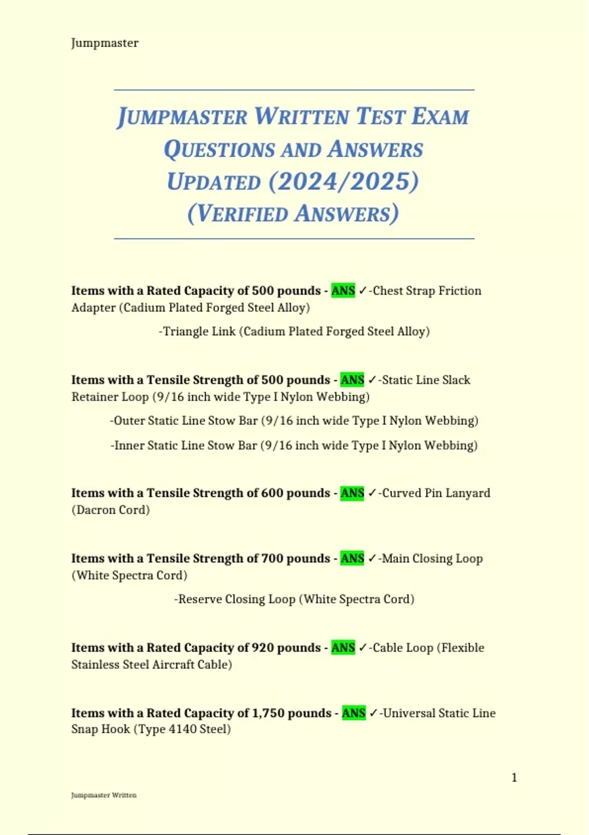 Jumpmaster Script Jumpmaster Written Test 2026/2027 – Updated Exam Questions and Verified ...