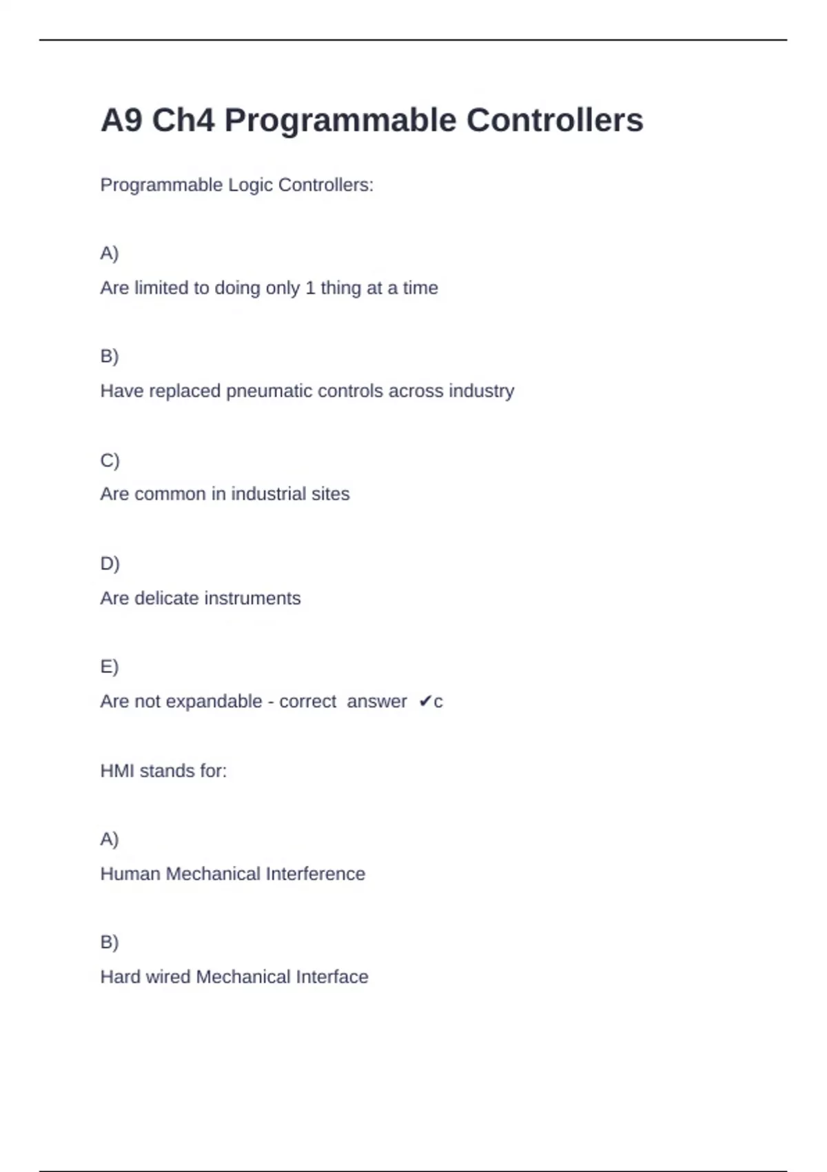 A9 Ch4 Programmable Controllers Question and answers 100% correct 2024/ ...