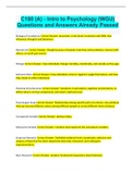 C180 &lpar;A&rpar; - Intro to Psychology &lpar;WGU&rpar; Questions and Answers Already Passed