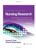 Test Bank for Essentials of Nursing Research: Appraising Evidence for Nursing Practice 10th Edition by Polit Beck 18 Chapter |ISBN-13: 9781975141851 |COMPLETE TEST BANK | Guide A+. 