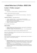 Summary/Lecture notes Animal behaviour & welfare- BHE31306