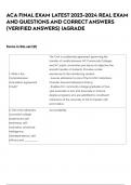 ACA FINAL EXAM LATEST 2023-2024 REAL EXAM AND QUESTIONS AND CORRECT ANSWERS &lpar;VERIFIED ANSWERS&rpar; &vert;AGRADE