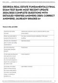 GEORGIA REAL ESTATE FUNDAMENTALS FINAL EXAM TEST BANK MOST RECENT UPDATE 2024&sol;2025 COMPLETE QUESTIONS WITH DETAILED VERIFIED ANSWERS &lpar;100&percnt; CORRECT ANSWERS&rpar; &sol;ALREADY GRADED A&plus;