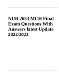 NUR 2633 MCH Final Exam Questions With Answers latest Update 2022/2023