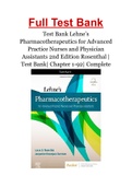 Test Bank Lehne&rsquo;s Pharmacotherapeutics for Advanced Practice Nurses and Physician Assistants 2nd Edition Rosenthal &vert; Test Bank&vert; Chapter 1-92&vert; Complete Guide A&plus;