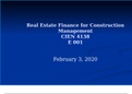 Real Estate Finance for Construction Management