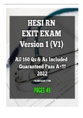 HESI RN EXIT EXAM 2022 Version 1 (V1) – All 160 Questions & Answers!! (Actual Screenshots from exam taken in April 2022 A+) (All Included!!) (I received 1178 score)