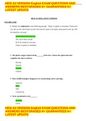 HESI A2 VERSION English EXAM QUESTIONS AND  ANSWERS BESTGRADED A+ GUARANTEED A+  LATEST UPDATE