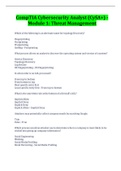 CompTIA Cybersecurity Analyst &lpar;CySA&plus;&rpar; - Module 1&colon; &lpar;Threat Management &rpar;Questions And Answers With Complete top Solution Rated A&period;