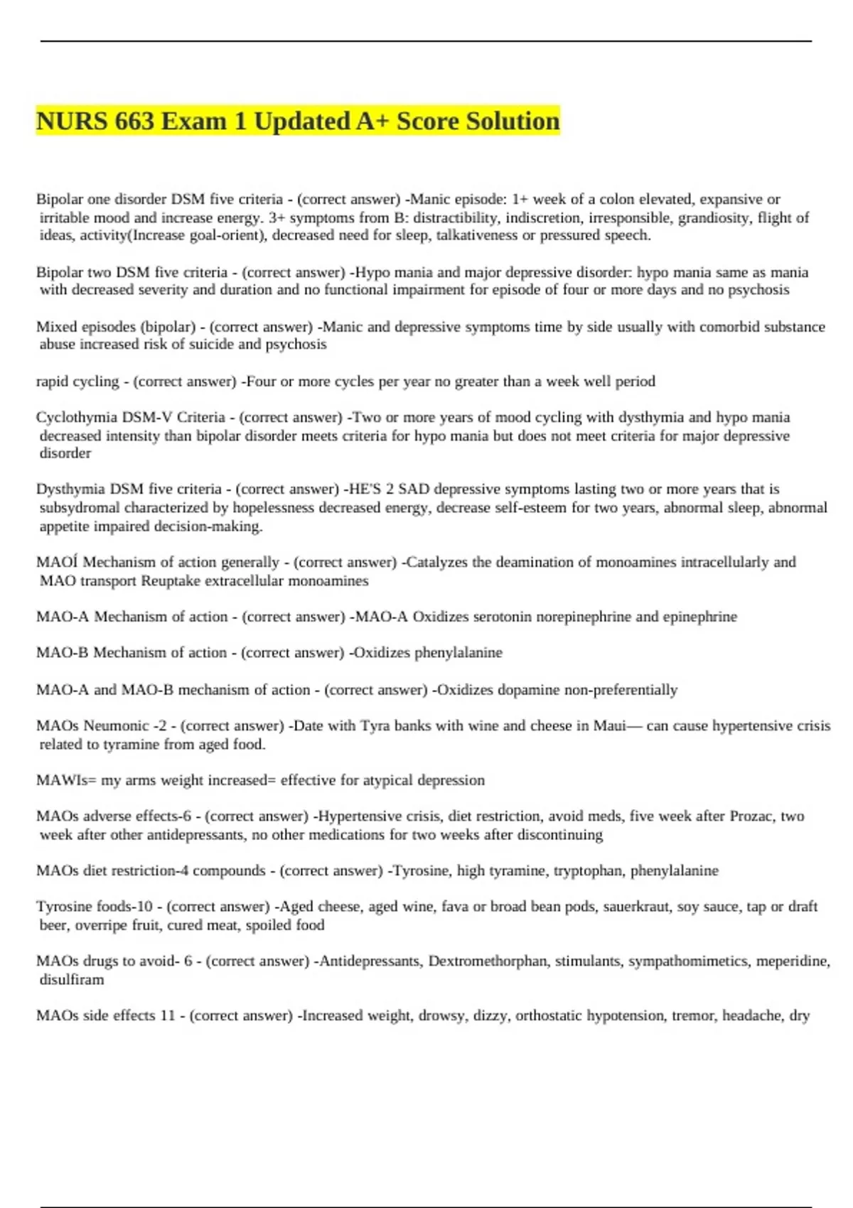 NURS 663 Exam 1 Updated A+ Score Solution. - NURS 663 - Stuvia US