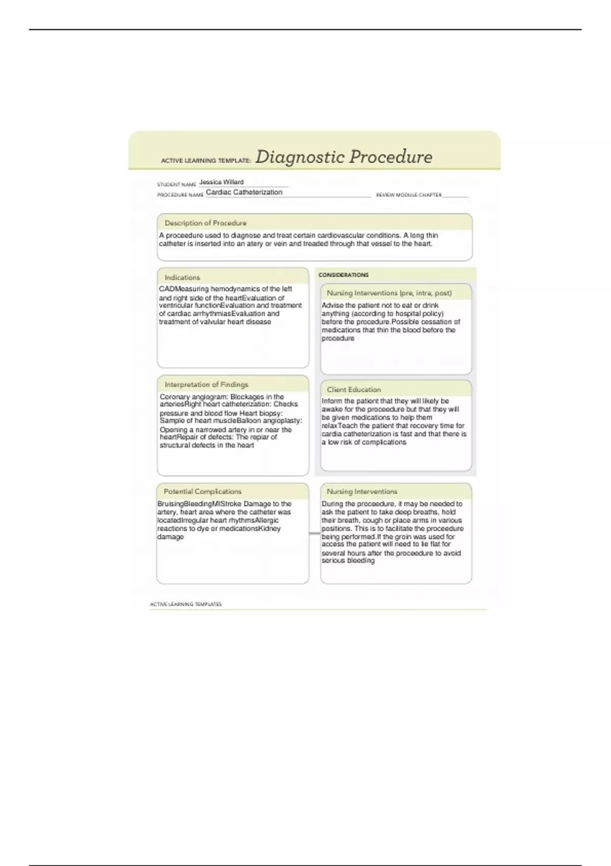 NUR 101 Cardiac Catheterization ATI Template NURSING 101 Stuvia US