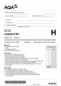 AQA GCSE  CHEMISTRY  Higher Tier    Paper 2  8462&sol;2H  JUNE 2024